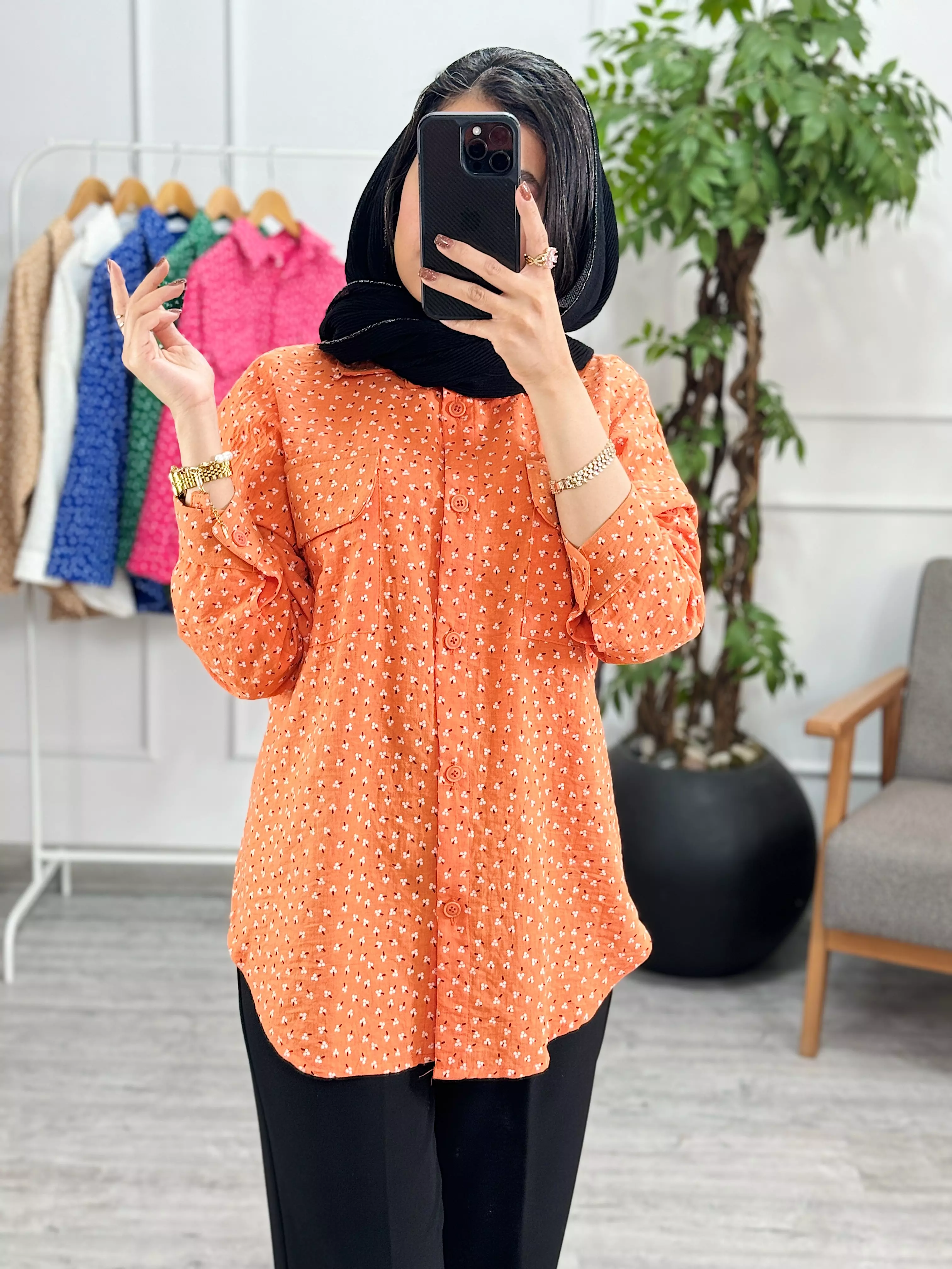 شومیز مانتویی گلی