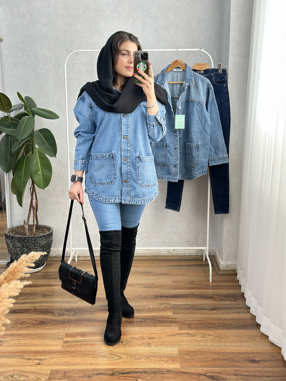 کت جین آبی وسط