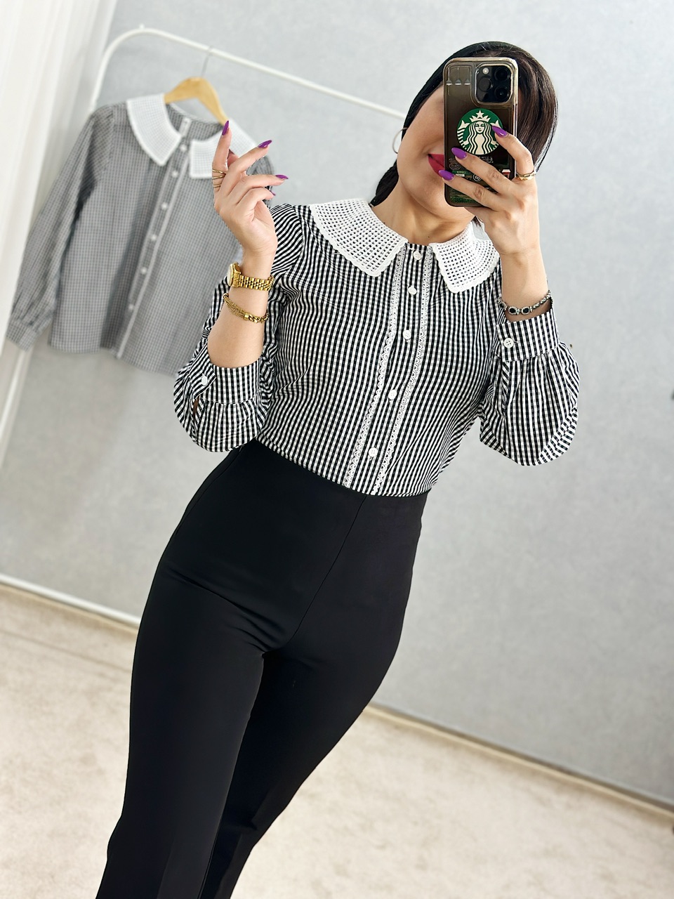 شومیز گیپور چهارخونه