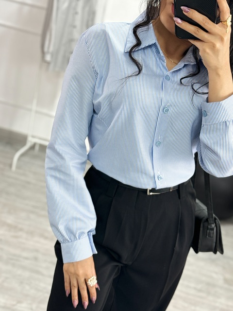 شومیزپیراهنی بیسیک راه راه ریز