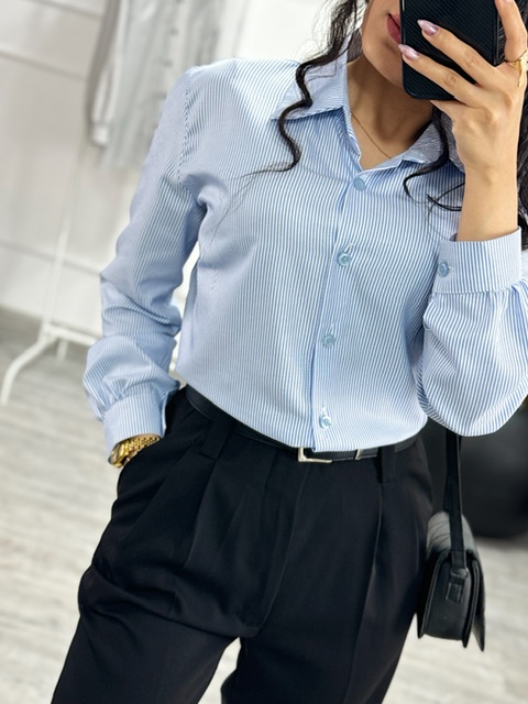 شومیزپیراهنی بیسیک راه راه ریز