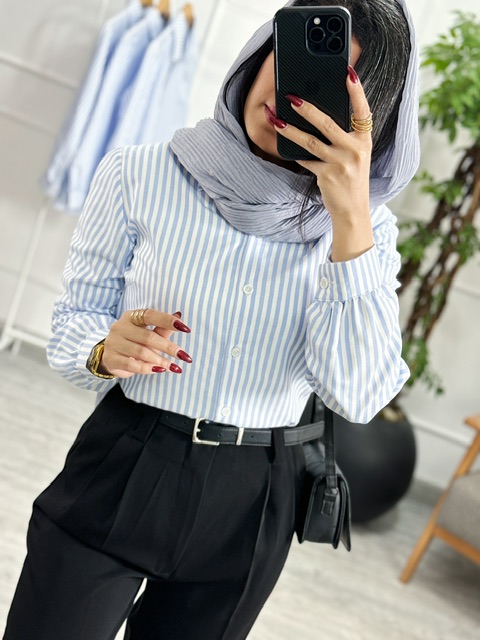 شومیز پیراهنی بیسیک راه راه درشت